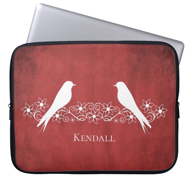 Red Lovebirds Floral Vine Laptop Sleeve (Front)