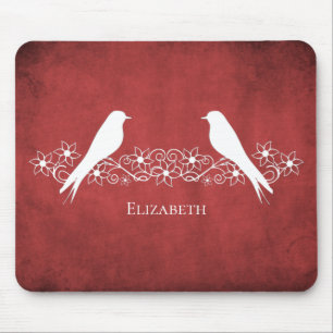 Red Lovebirds Floral Vine Mouse Pad