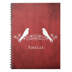 Red Lovebirds Floral Vine Notebook
