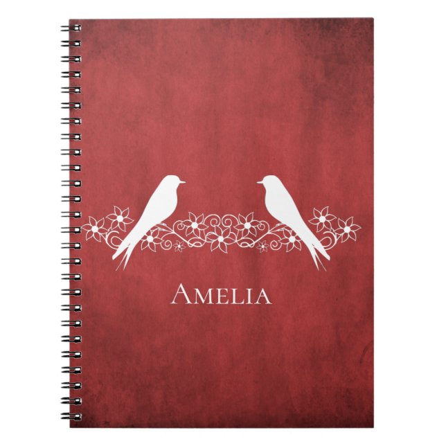 Red Lovebirds Floral Vine Notebook (Front)