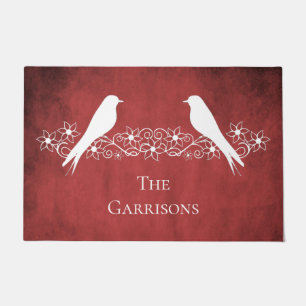 Red Lovebirds Floral Vine Personalised Doormat