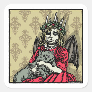 Red Lucia and Cat - Pop Goth Holiday Square Sticker