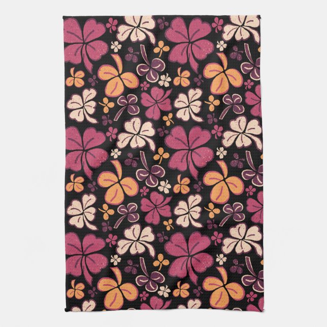 Red Lucky Shamrock Clover St. Patrick`s Day Tea Towel (Vertical)