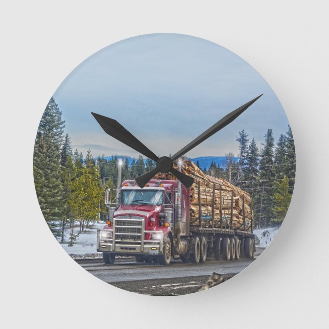 Red Lumber Truck Hardware Store Delivery Art Round Clock (Front)
