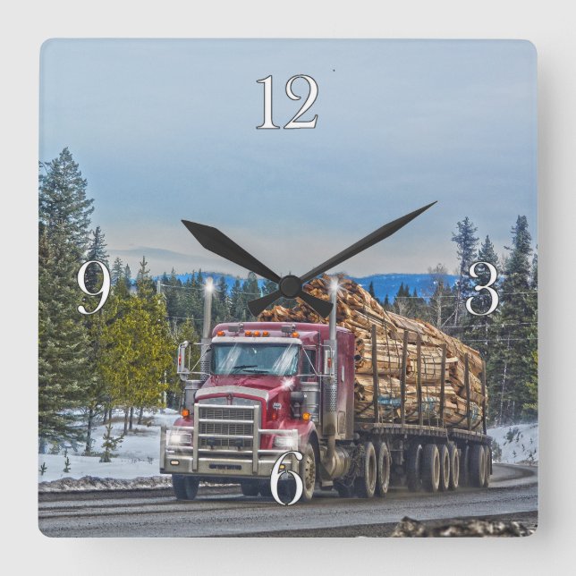 Red Lumber Truck Hardware Store Delivery Art Square Wall Clock (Front)