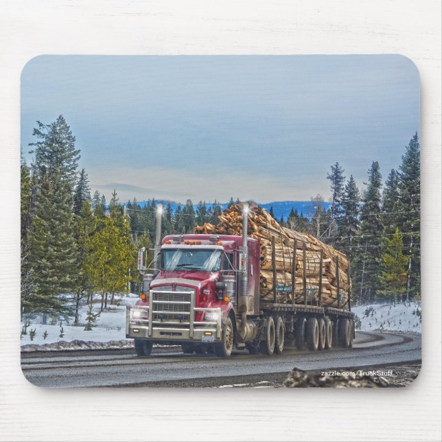 Red Lumber Truck Highway Driving Art Mousepad (Front)