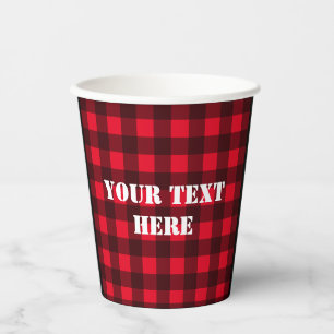 Red lumberjack buffalo plaid custom paper cups