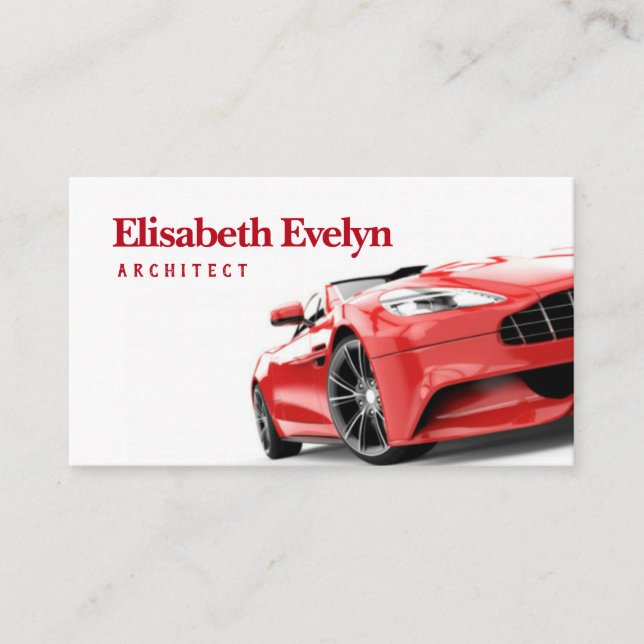 Red luxury car isolated on white business card (Front)