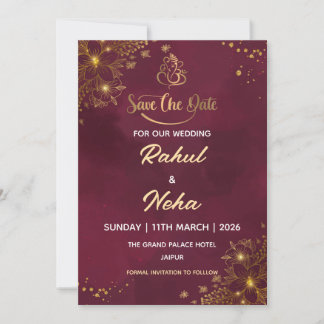 Red Luxury Indian Save the Date Card