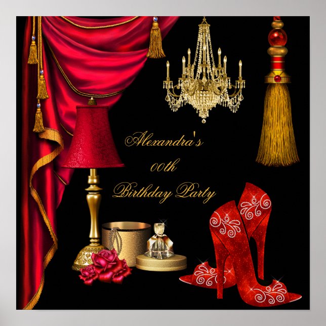 Red Luxury Womans Gold Black Poster (Front)