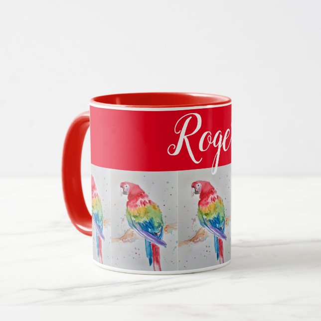 Red Macaw Bird Painting Whimsical Art Mug (Front Left)