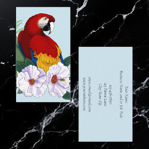 Red Macaw Parrot Tropical White Hibiscus Floral  Business Card