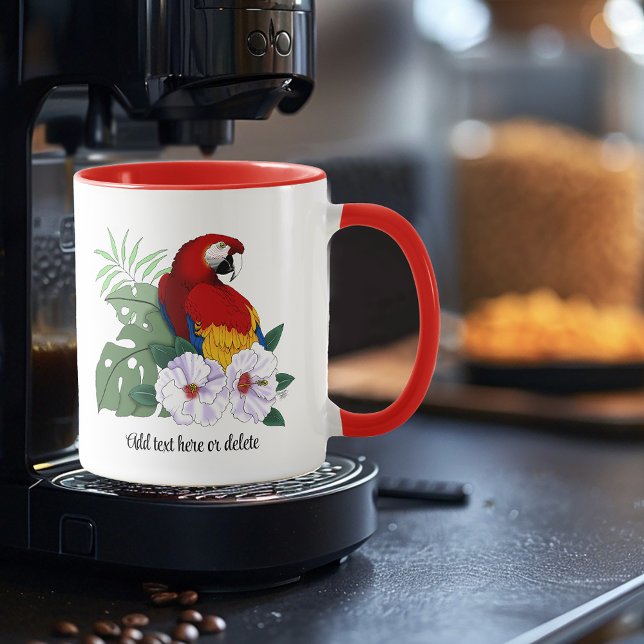 Red Macaw Parrot Tropical White Hibiscus Floral  Mug (Creator Uploaded)
