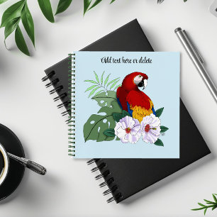 Red Macaw Parrot Tropical White Hibiscus Floral Notebook