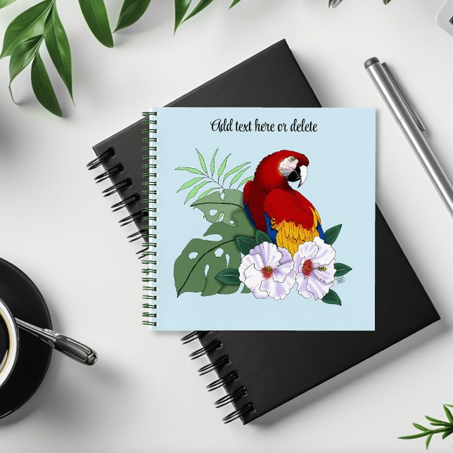 Red Macaw Parrot Tropical White Hibiscus Floral  Notebook (Creator Uploaded)