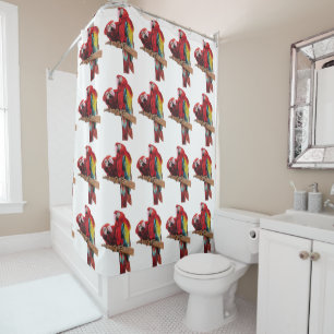 Red Macaw Parrot Watercolor Art Shower Curtain