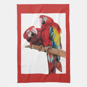 Red Macaw Parrots Parrot Bird Watercolour Kitchen  Tea Towel