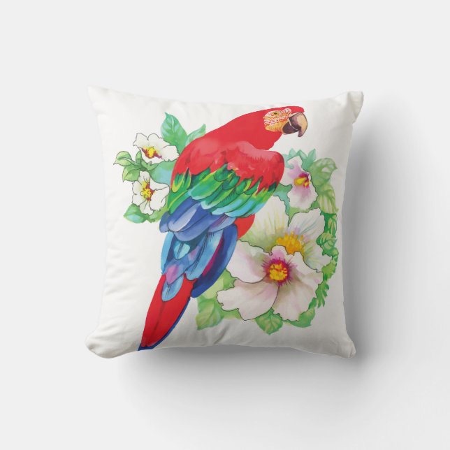 Red Macaw Square Throw Pillow (Front)
