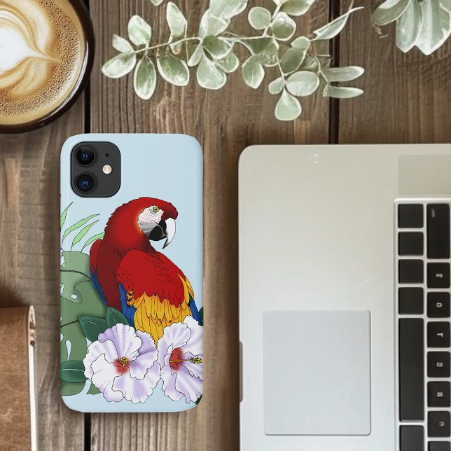 Red Macaw Tropical Bird Floral Parrot Case-Mate iPhone Case (Creator Uploaded)