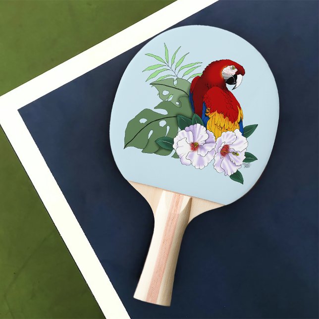Red Macaw Tropical Bird Floral Parrot  Ping Pong Paddle (Creator Uploaded)