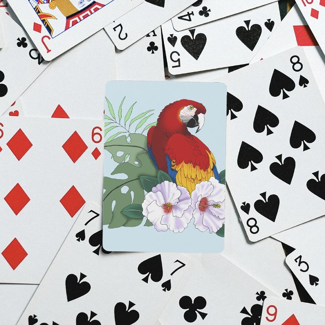 Red Macaw Tropical Bird Floral Parrot Playing Cards (Creator Uploaded)