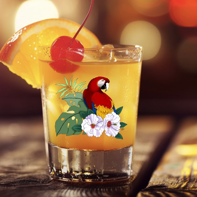 Red Macaw Tropical Bird Floral Parrot Shot Glass (Creator Uploaded)