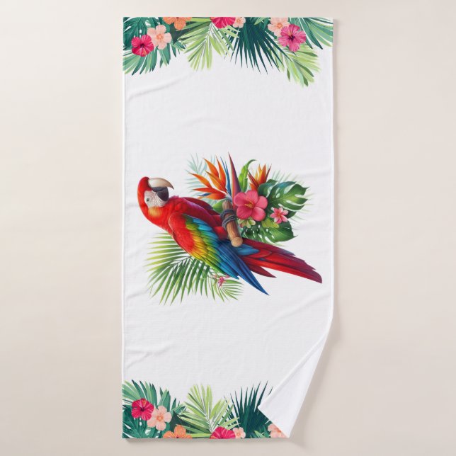 Red macaw tropical floral bath towel (Bath Towel)