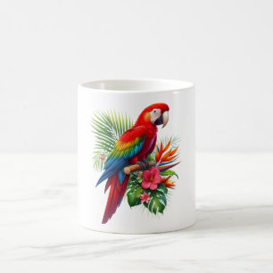 Red macaw tropical floral coffee mug