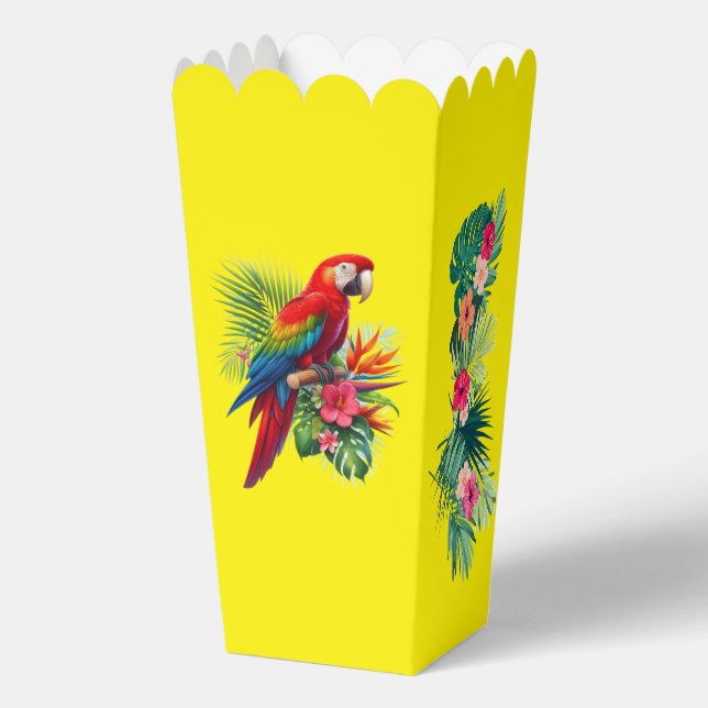 Red macaw tropical floral favour box (Back)