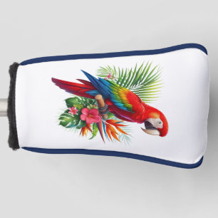 Red macaw tropical floral golf head cover