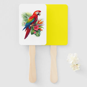 Red macaw tropical floral hand fan