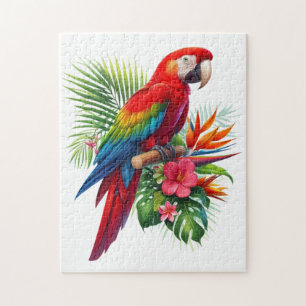 Red macaw tropical floral jigsaw puzzle