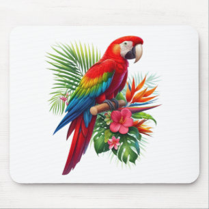 Red macaw tropical floral mouse pad