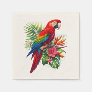 Red macaw tropical floral napkin