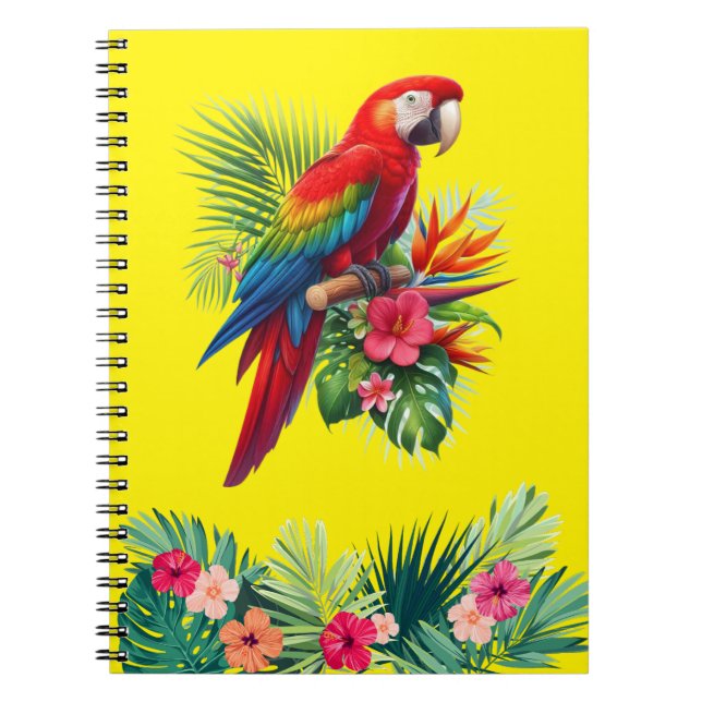 Red macaw tropical floral notebook (Front)