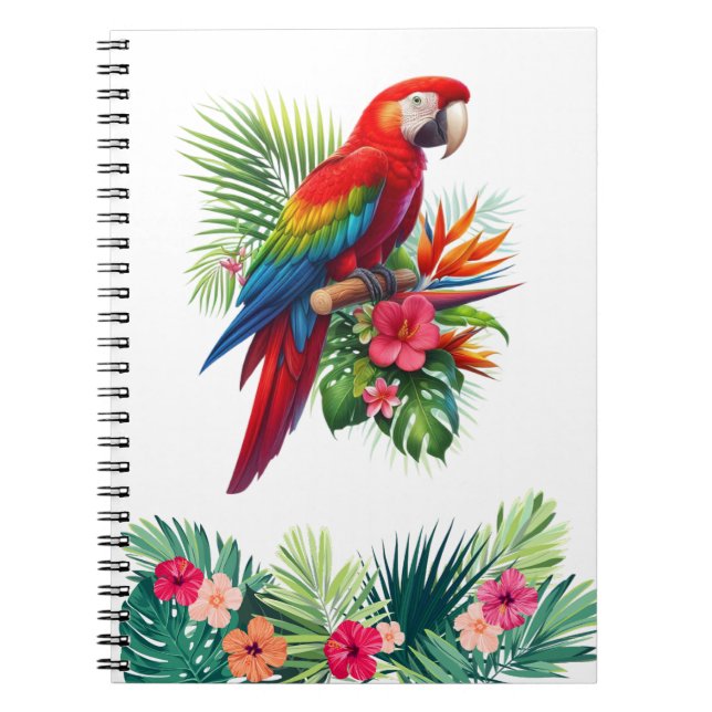 Red macaw tropical floral notebook (Front)