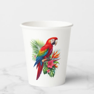 Red macaw tropical floral paper cups