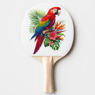Red macaw tropical floral ping pong paddle