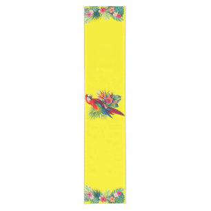 Red macaw tropical floral short table runner
