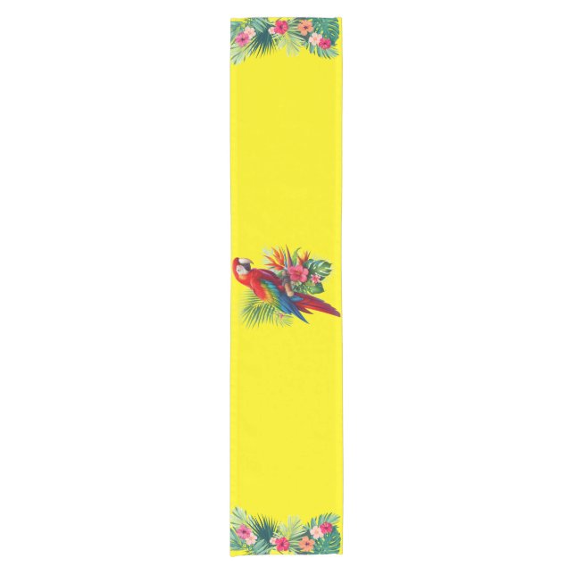 Red macaw tropical floral short table runner (Front)