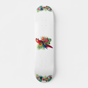 Red macaw tropical floral skateboard