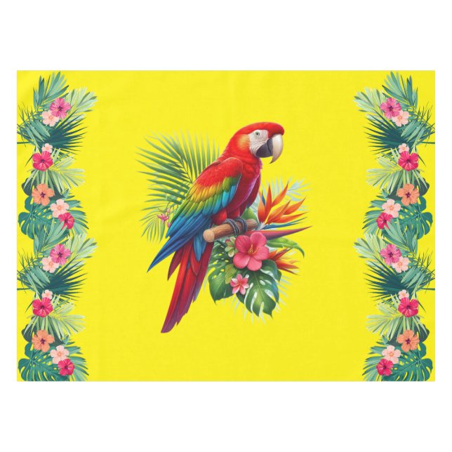 Red macaw tropical floral tablecloth (Front (Horizontal))