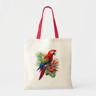 Red macaw tropical floral tote bag