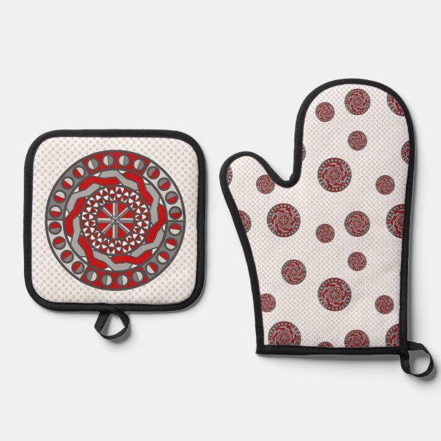Red Machinery Oven Mitt & Pot Holder Set (Front)