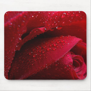 Red Macro Rose with Water Droplets Mouse Pad