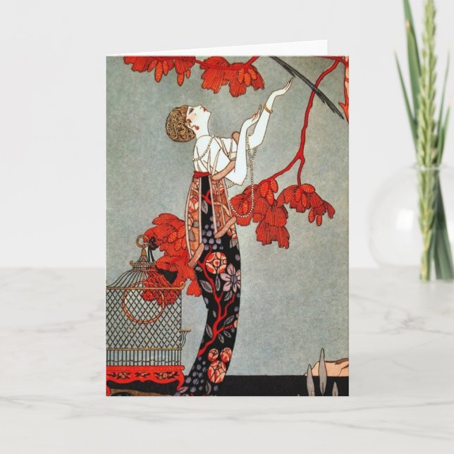 Red Madame Art Deco Design Card (Front)