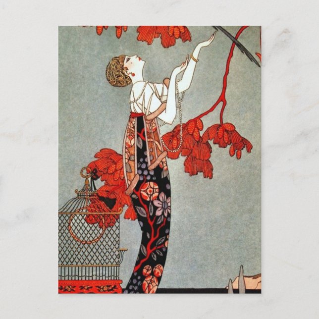 Red Madame Art Deco Design Postcard (Front)
