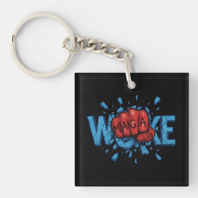 RED MAGA 28 FIST PUNCHES THROUGH WOKE KEY RING (Front)