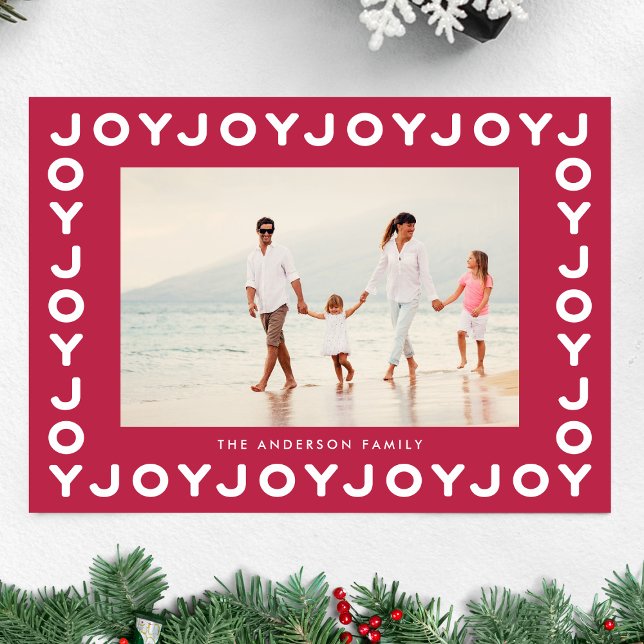 RED Magenta JOY | Christmas Photo Frame Holiday Card (Creator Uploaded)
