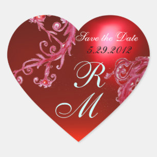 RED MAGIC BERRIES HEART MONOGRAM ,WEDDING PARTY STICKER